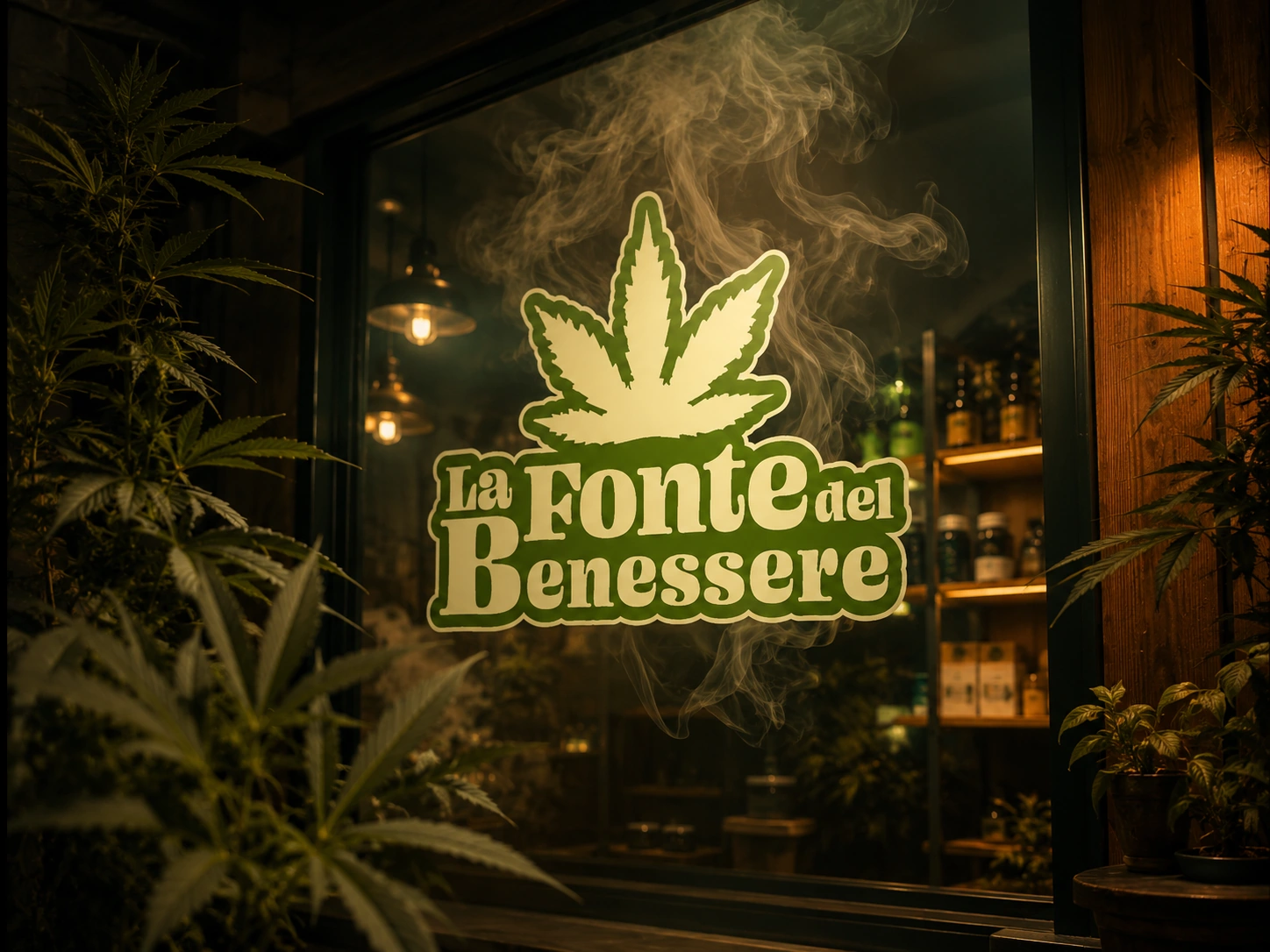 La Fonte del Benessere - insegna vetrina con atmosfera smoke