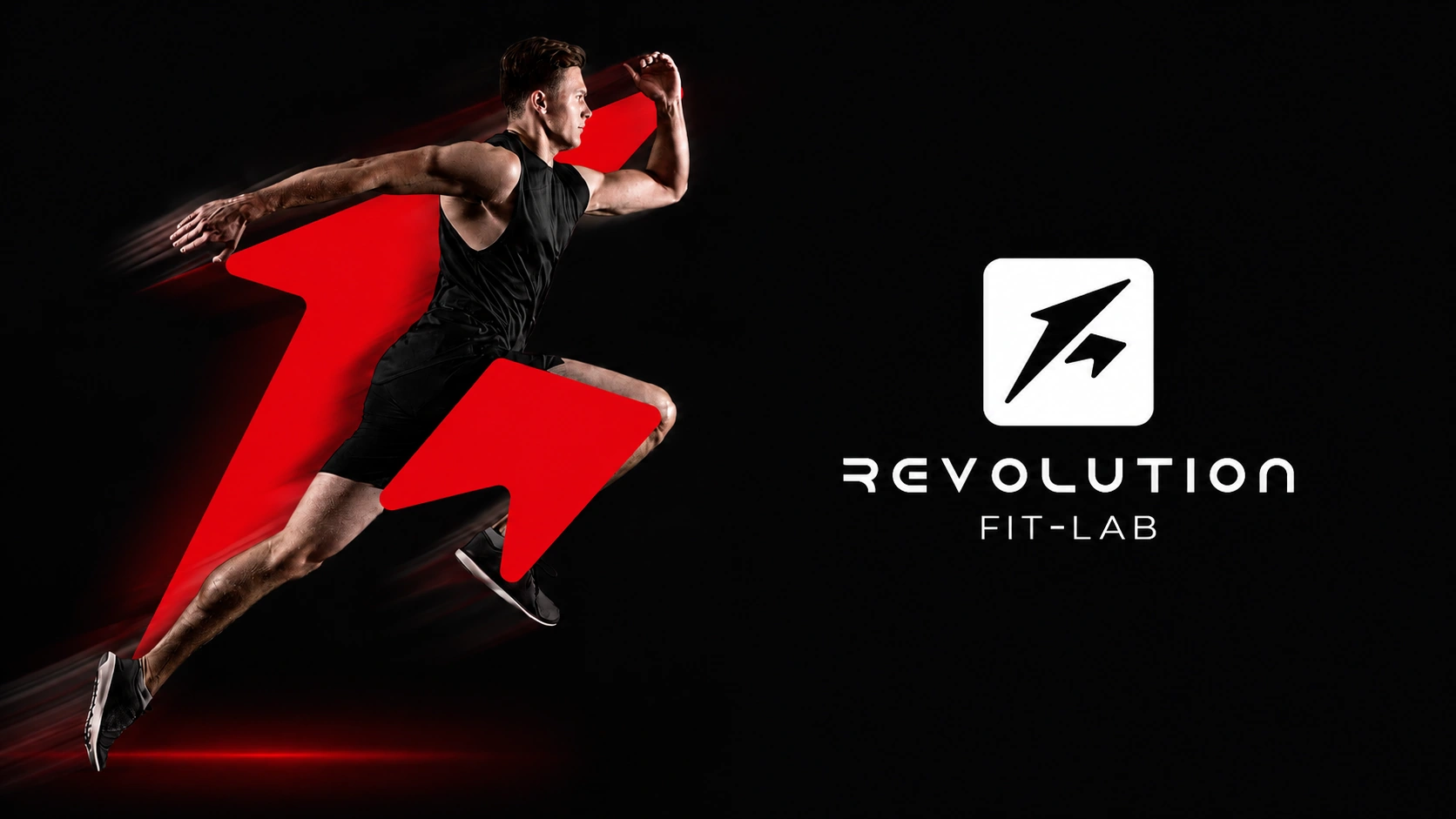 Concept Revolution Fit Lab con atleta in movimento e pittogramma rosso