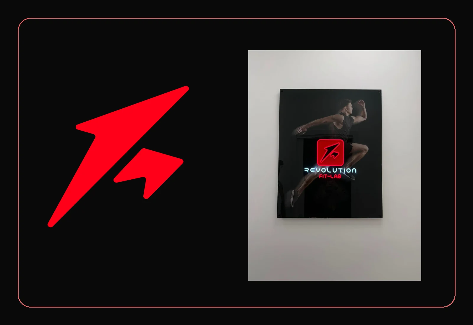 Revolution Fit Lab — Pittogramma, logo system e applicazioni reali per palestra.