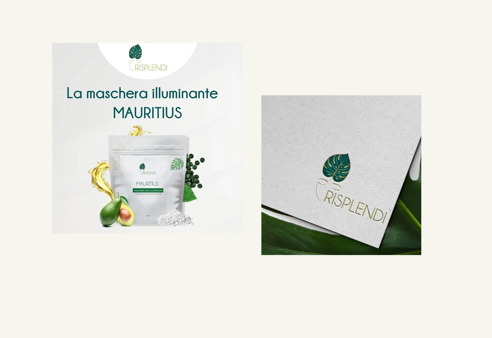 Risplendi — Supporto grafico su logo e packaging per linea beauty.