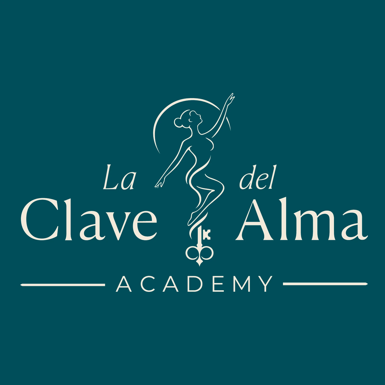 Logo secondario La Clave del Alma Academy, avorio su petrolio