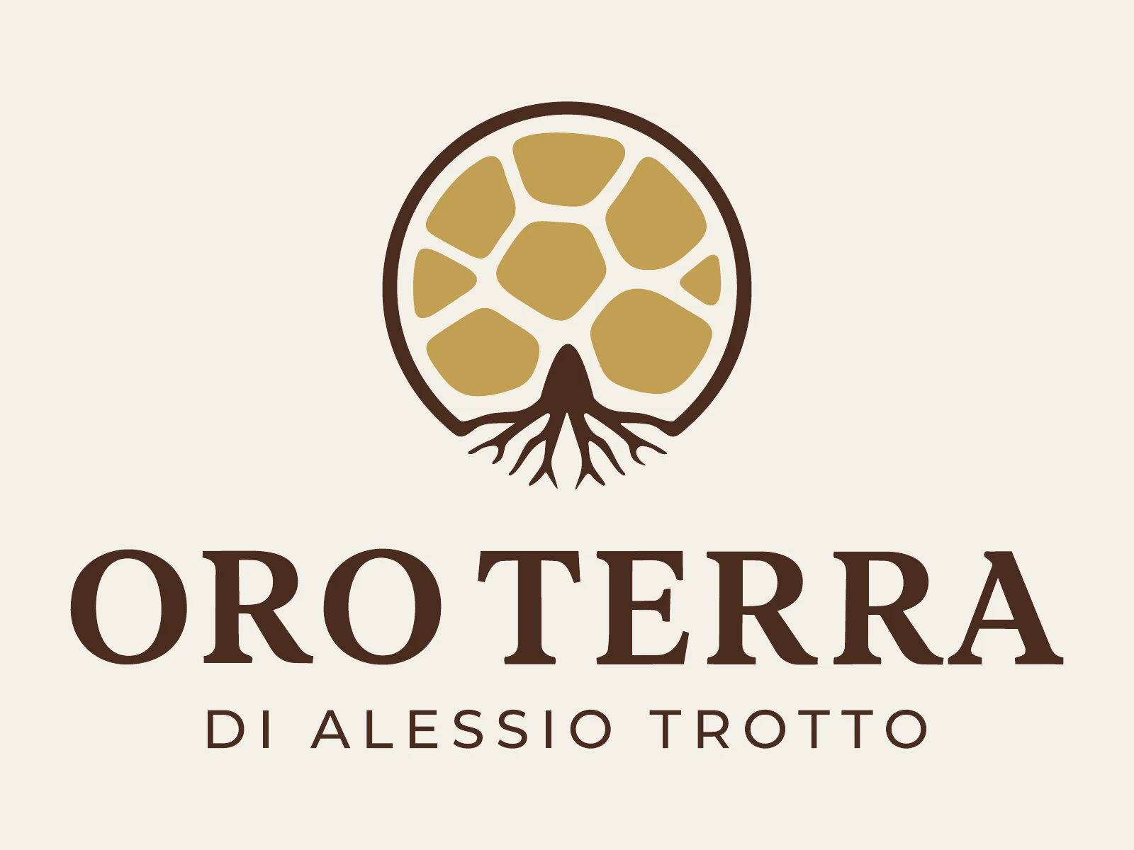 OroTerra: marchio originale su fondo avorio continuo