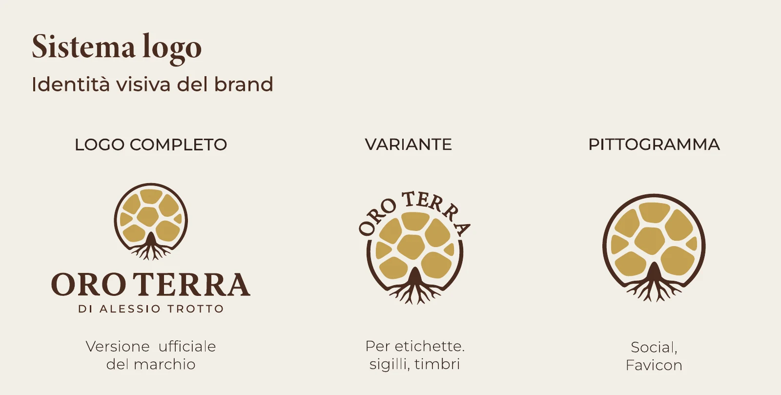 OroTerra: logo completo, variante e pittogramma